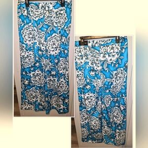 NWT Worthington Blue Floral Wide Leg Flowy Palazzo Pants with Pockets 6 or S M